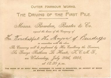 Document - LYDIA CHANCELLOR COLLECTION; THE DRIVING OF THE FIRST PILE INVITATION