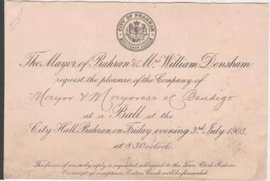 Document - INVITATION - MAYORAL BALL, 03/07/1903