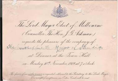 Document - INVITATION - DINNER, 10/11/1919
