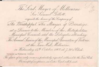Document - INVITATION - DINNER, 14/10/1903