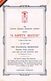 Document - LYDIA CHANCELLOR COLLECTION;  ' A SAFETY MATCH' PROGRAMME