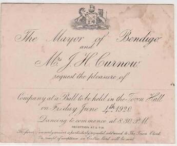 Document - INVITATION - MAYORAL BALL, 04/06/1920