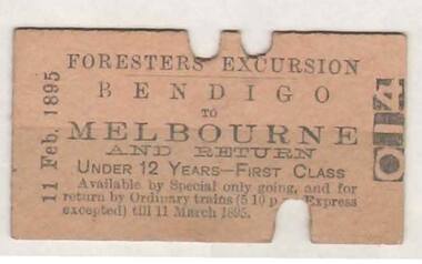 Document - TICKET - BENDIGO TO MELBOURNE & RETURN TRAIN TICKET, 11/02/1895