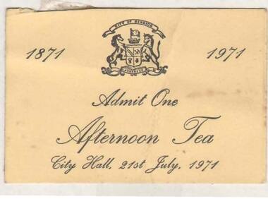 Document - TICKET - CITY OF BENDIGO AFTERNOON TEA, 21/07/1971