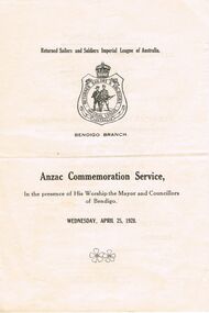 Document - LYDIA CHANCELLOR COLLECTION;  ANZAC COMMEMORATION SERVICE
