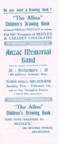 Document - LYDIA CHANCELLOR COLLECTION;  ANZAC MEMORIAL BAND PROGRAMME