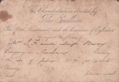 Document - CONSTABLE JOHN BARRY COLLECTION: INVITATION TO MR AND MRS BARRY FROM LORD EGLINTON, 04/02/1857