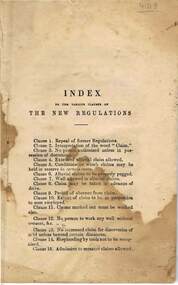 Book - INDEX TO THE VARIOUS CLAUSES OF THE NEW REGULATIONS - SANDHURST GOLDFIELDS