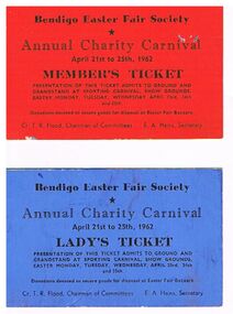 Document - DOCUMENT -BENDIGO EASTER FAIR SOCIETY TICKETS, 09/11/1903