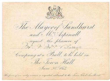 Document - DOCUMENT - INVITATION TO A BALL, TOWN HALL, BENDIGO 1874, 23/06/1874