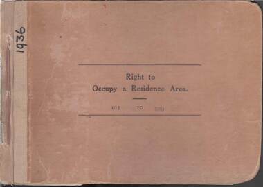 Book - RIGHT TO OCCUPY RESIDENCE AREA COLLECTION: REGISTER 1936