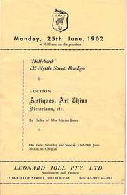 Book - BOOK - SALE CATALOGUE FOR 'HOLLYBANK', 25/06/1962