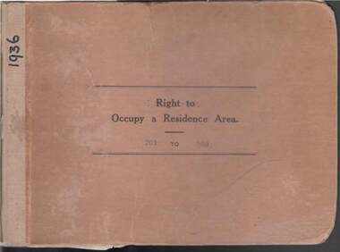 Book - RIGHT TO OCCUPY RESIDENCE AREA COLLECTION: REGISTER 1936