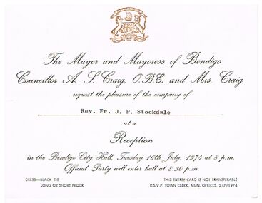 Document - DOCUMENT - INVITATION TO MAYORAL RECEPTION, 16/07/1974