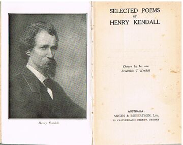 Book - ALEC H CHISHOLM COLLECTION: BOOK ''SELECTED POEMS'' BY HENRY KENDALL