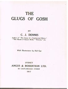 Book - ALEC H CHISHOLM COLLECTION: BOOK ''THE GLUGS OF GOSH'' BY C.J.DENNIS