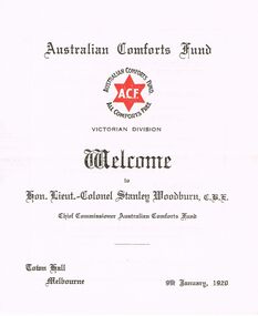 Document - LYDIA CHANCELLOR COLLECTION; AUSTRALIAN COMFORTS FUND WELCOME