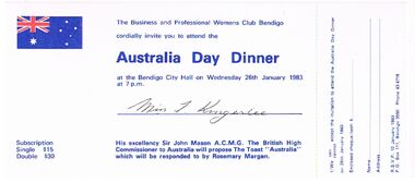Document - DOCUMENT - INVITATION TO AUSTRALIA DAY DINNER, 26/01/1983