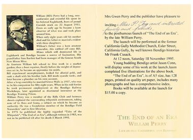 Document - INVITATION TO THE LAUNCH OF 'THE END OF AN ERA', WILLIAM PERRY AUTHOR, 18/11/1995