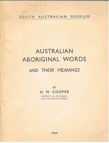Book - ALEC H CHISHOLM COLLECTION: BOOK ''AUSTRALIAN ABORIGINAL WORDS'' BY H.M.COOPER