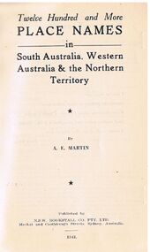 Book - ALEC H CHISHOLM COLLECTION: BOOK ''1,250 PLACE NAMES'' BY A.E.MARTIN