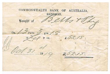 Document - DOCUMENT - RECEIPT FOR GOLD, 31/10/1919