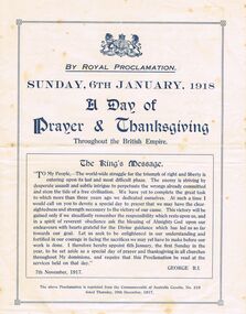 Document - LYDIA CHANCELLOR COLLECTION; ' A DAY OF PRAYER $ THANKSGIVING'