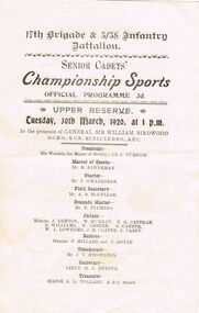 Document - LYDIA CHANCELLOR COLLECTION; 'SENIOR CADETS' CHAMPIONSHIP SPORTS OFFICIAL PROGRAMME