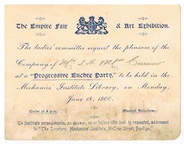 Document - CURNOW COLLECTION: INVITATION TO MR AND MRS CURNOW, 18/06/1900