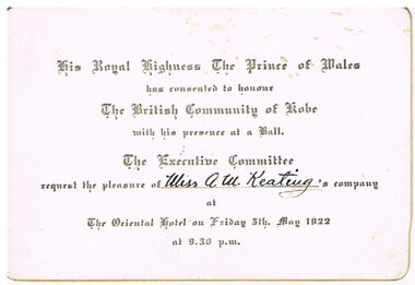 Document - DOCUMENT - HRH PRINCE OF WALES INVITATION TO  A. KEATING