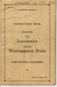Document - BADHAM COLLECTION: ENGINE CLEANERS HANDBOOK ON LOCOMOTIVES (WESTINGHOUSE BRAKE)