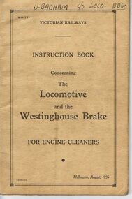 Document - BADHAM COLLECTION: ENGINE CLEANERS HANDBOOK ON LOCOMOTIVES (WESTINGHOUSE BRAKE)