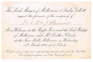 Document - CURNOW COLLECTION:  INVITATION  TO MR & MRS J. H. CURNOW, 04/03/1903