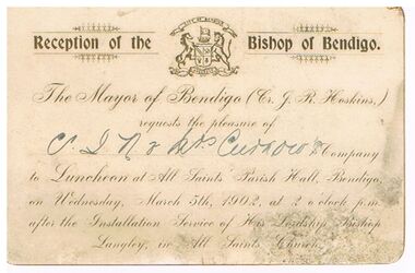 Document - CURNOW COLLECTION:  INVITATION TO MAYOR CURNOW, 05/03/1902