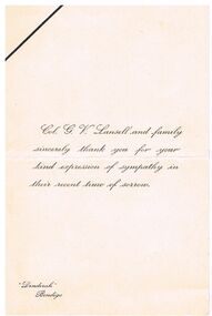 Document - COL. G V LANSELL SYMPATHY THANK YOU CARD