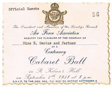 Document - DOCUMENT - AIR FORCE ASSOCIATION CABARET BALL TICKET, 07/09/1951