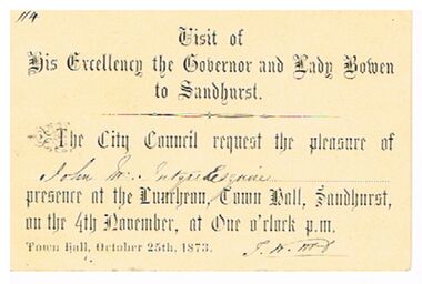 Document - DOCUMENT - INVITATION TO LUNCHEON TO JOHN MCINTYRE ESQUIRE, 04/11/1873