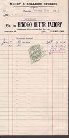 Document - BENDIGO BUTTER FACTORY : INVOICE 15 JAN 1955