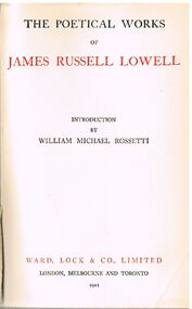 Book - ALEC H CHISHOLM COLLECTION: BOOK ''THE POETICAL WORKS OF LOWELL''