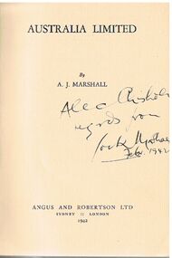 Book - ALEC H CHISHOLM COLLECTION: BOOK ''AUSTRALIA LIMITED''  BY A.J.MARSHALL