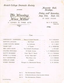 Document - LYDIA CHANCELLOR COLLECTION:  'THE MISSING MISS MILLER' PROGRAMME