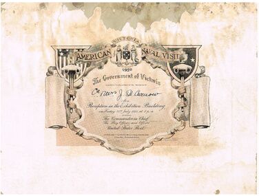 Document - INVITATION TO CR AND MRS J.H CURNOW: AMERICAN NAVAL VISIT RECEPTION, 1925, 31/07/1925