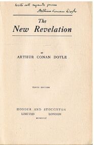 Book - ALEC H CHISHOLM COLLECTION: BOOK ''THE NEW REVELATION''  BY ARTHUR CONAN DOYLE