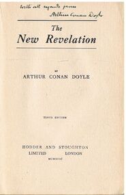 Book - ALEC H CHISHOLM COLLECTION: BOOK ''THE NEW REVELATION''  BY ARTHUR CONAN DOYLE, 1918
