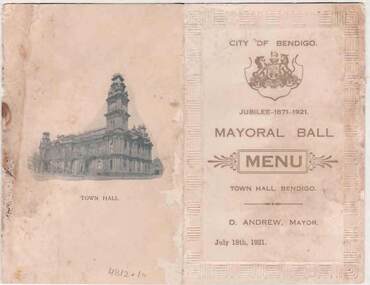 Document - MENU FOR BALLS CITY OF BENDIGO JUBILEE