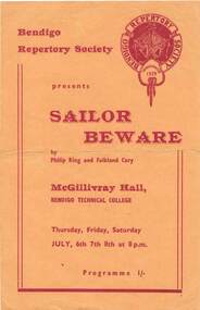 Document - BENDIGO REPERTORY SOCIETY PRESENTS ''SAILOR BEWARE''