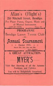 Document - LYDIA CHANCELLOR COLLECTION; BENDIGO LAWN TENNIS CLUB ANNUAL TOURNAMENT PROGRAMME