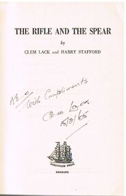 Book - ALEC H CHISHOLM COLLECTION: BOOK ''THE RIFLE & THE SPEAR'' BY CLEM LACK & HARRY STAFFORD