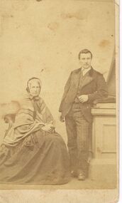Photograph - BLACK AND WHITE PHOTOGRAPH  OF MAN AND WOMAN WEARING VICTORIAN ERA CLOTHING