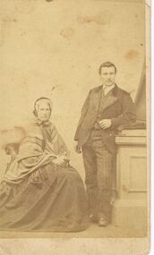 Photograph - BLACK AND WHITE PHOTOGRAPH  OF MAN AND WOMAN WEARING VICTORIAN ERA CLOTHING